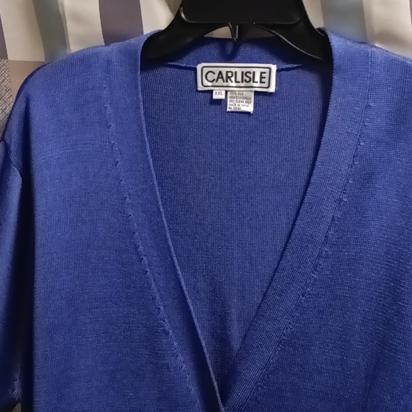 FINAL PRICE CARLISLE100% silk purple l/s v-neck cardigan w ribbed hem/cuffs XXL - Picture 3 of 11